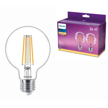 Philips 2 x Żarówka LED E27 4.3W=40W 2700K